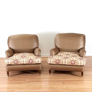 Appraisal: Pair Howard Sons Bridgewater club chairs Pair Howard Sons Bridgewater