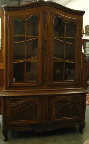 Appraisal: Country French Carved Bookcase two-piece construction upper section with locking