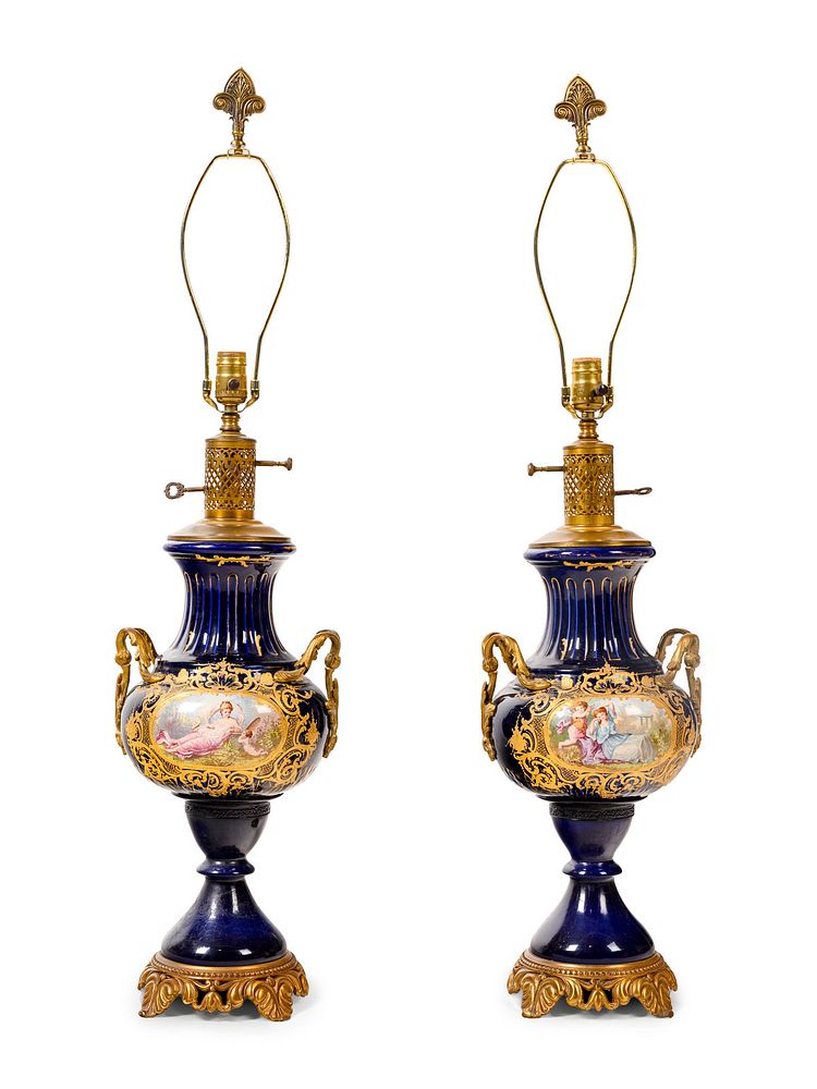 Appraisal: A Pair of Sevres Style Porcelain Vases Mounted as Lamps