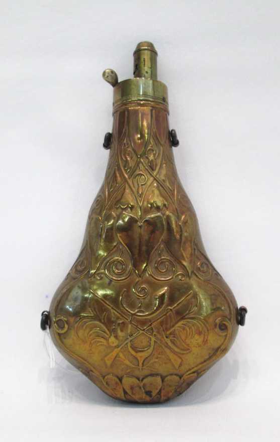 Appraisal: A BRITISH BRASS AND COPPER BLACK GUN POWDER FLASK violin