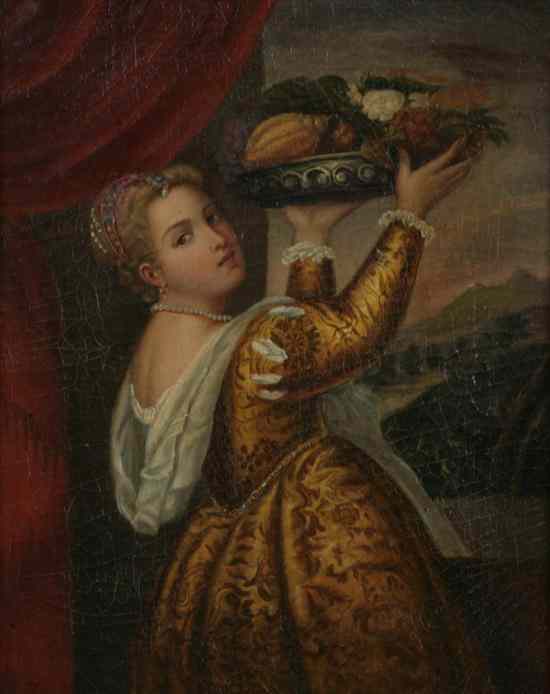 Appraisal: AFTER TITIAN TIZIANO VECELLI GIRL WITH BASKET oil on canvas