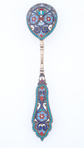 Appraisal: Gustav Gustavovich Moscow Russian enameled silver serving spoon with gold-washed