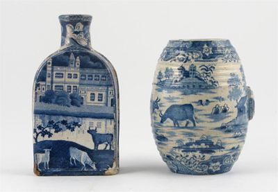 Appraisal: A blue and white spirit barrel and a tea canister