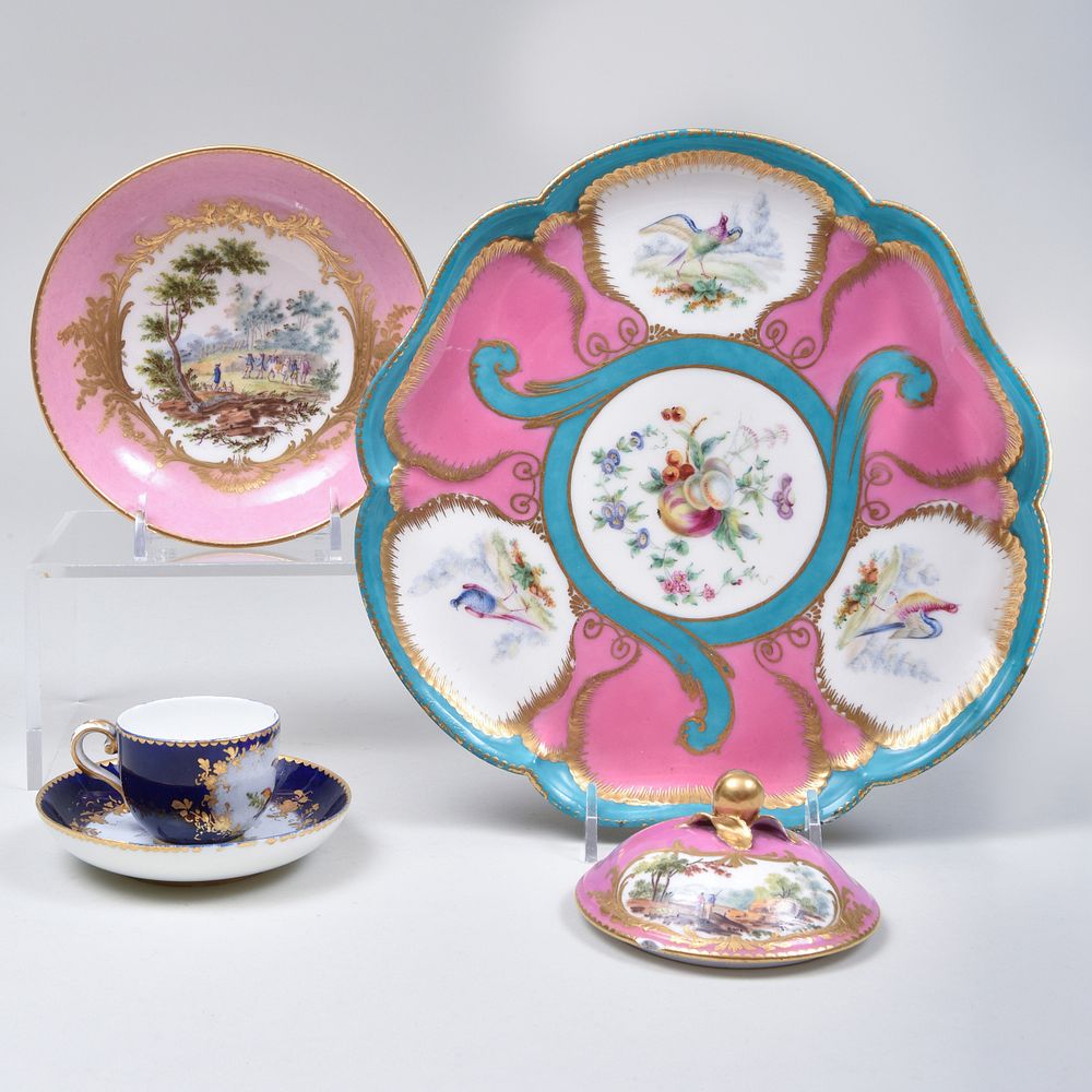 Appraisal: Group of S vres Style Pink and Blue Ground Porcelain