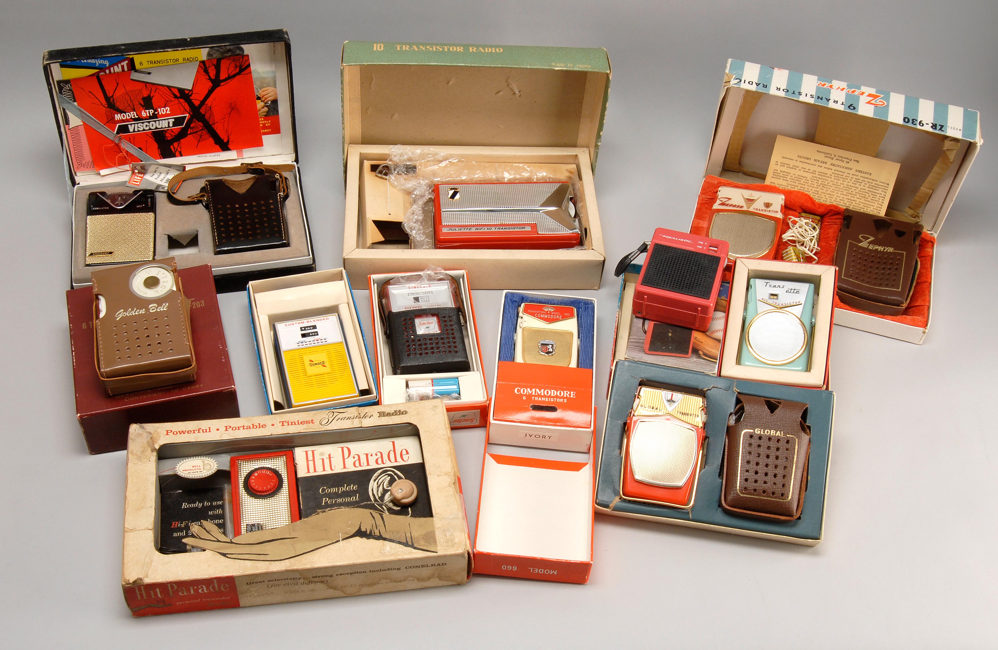 Appraisal: TEN TRANSISTOR RADIOS All in original boxes Juliette Deluxe Bell