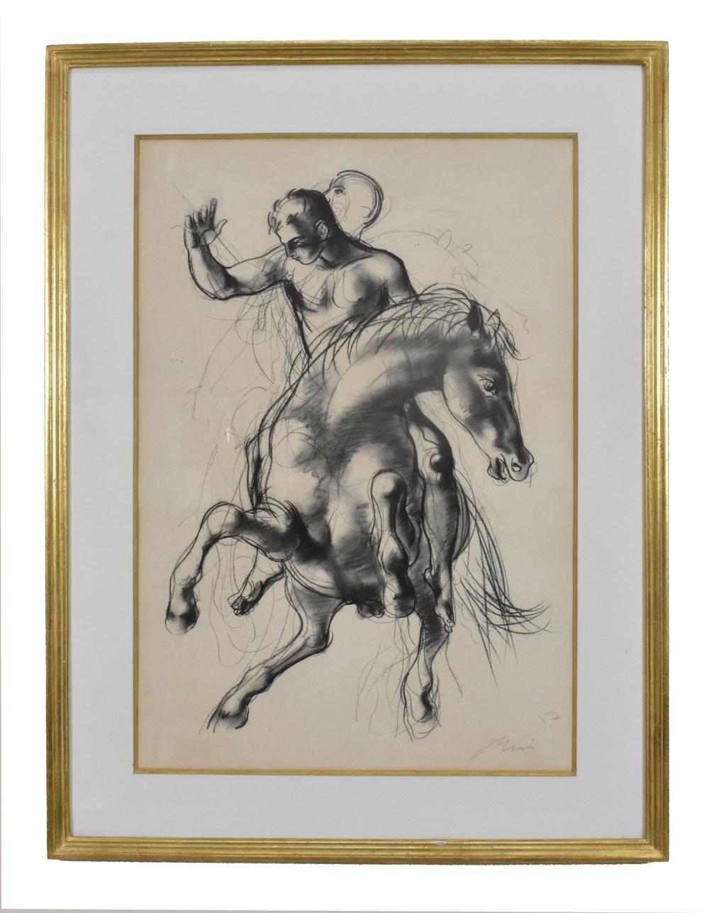 Appraisal: HANS ENRI SWISS - DRAWING Horse and Rider signed and