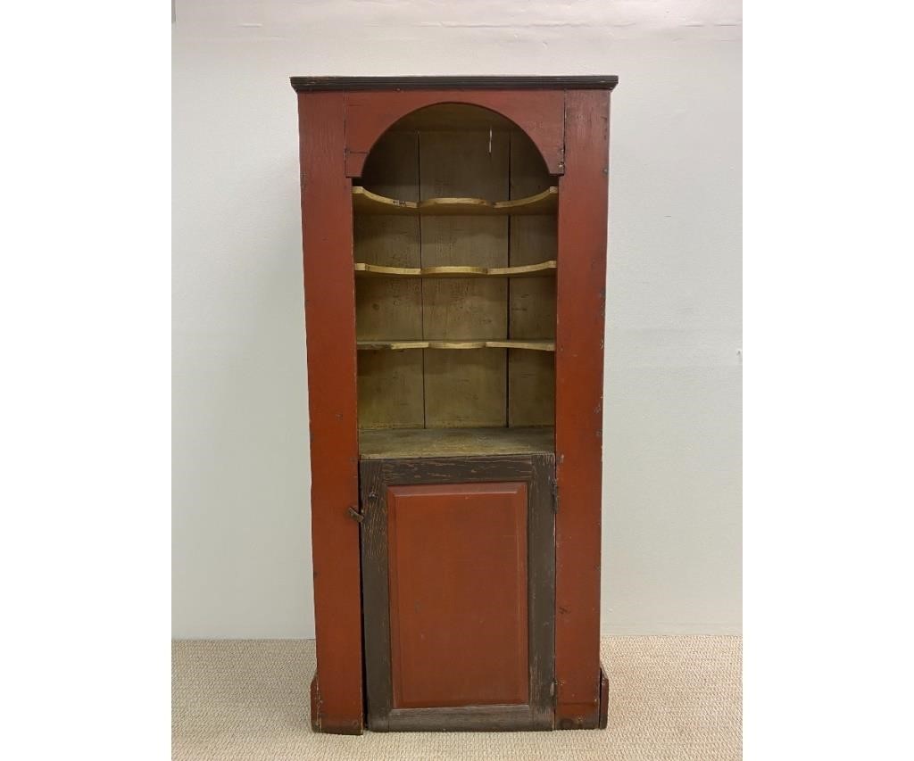 Appraisal: Country one piece open paint decorated open face cupboard circa