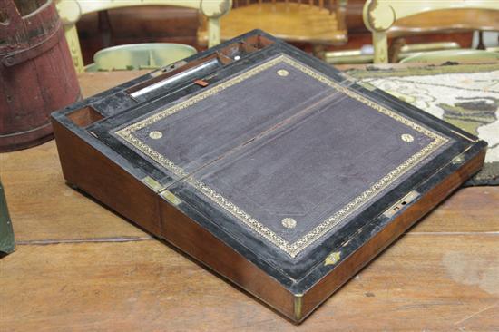 Appraisal: TRAVELING WRITING BOX Walnut with brass mounts Interior has a