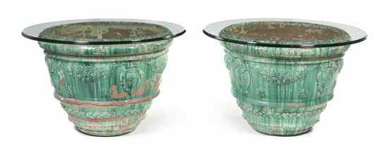 Appraisal: A Pair of Glazed Ceramic Jardinieres each modeled with cartouche