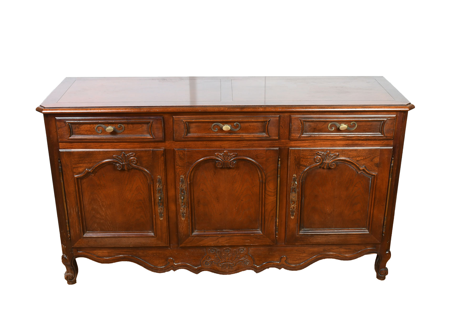 Appraisal: CARVED BAKER SIDEBOARD Having drawers over doors Flanked by fluted