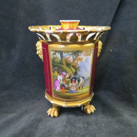 Appraisal: Fine Porcealin Footed Vase flower arranger top handpainted with figures