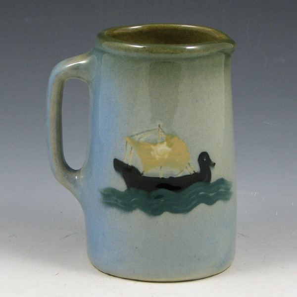 Appraisal: Very unusual Weller Jap Birdimal pitcher with Viking ship sailing