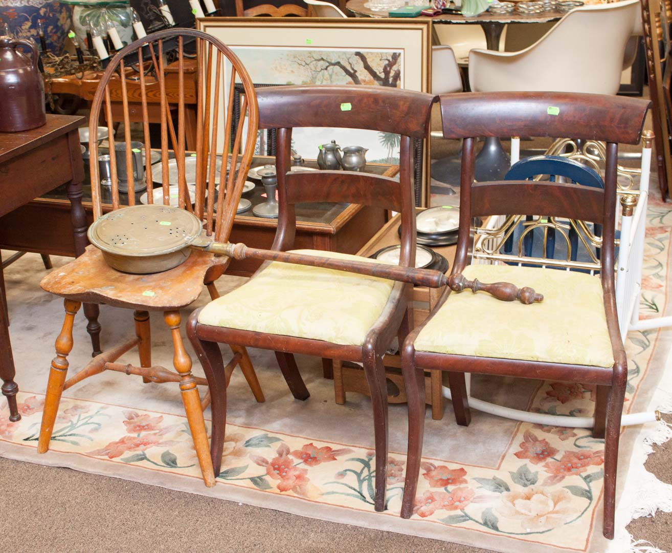 Appraisal: Assorted items including pair of saber leg side chairs bed