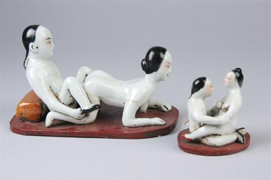 Appraisal: TWO CHINESE FAMILLE ROSE PORCELAIN EROTIC FIGURAL GROUPS - Largest