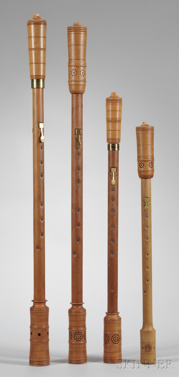 Appraisal: Four Boxwood Cornamuse Wind Instruments Gunter Korber Berlin tenor cornamuse