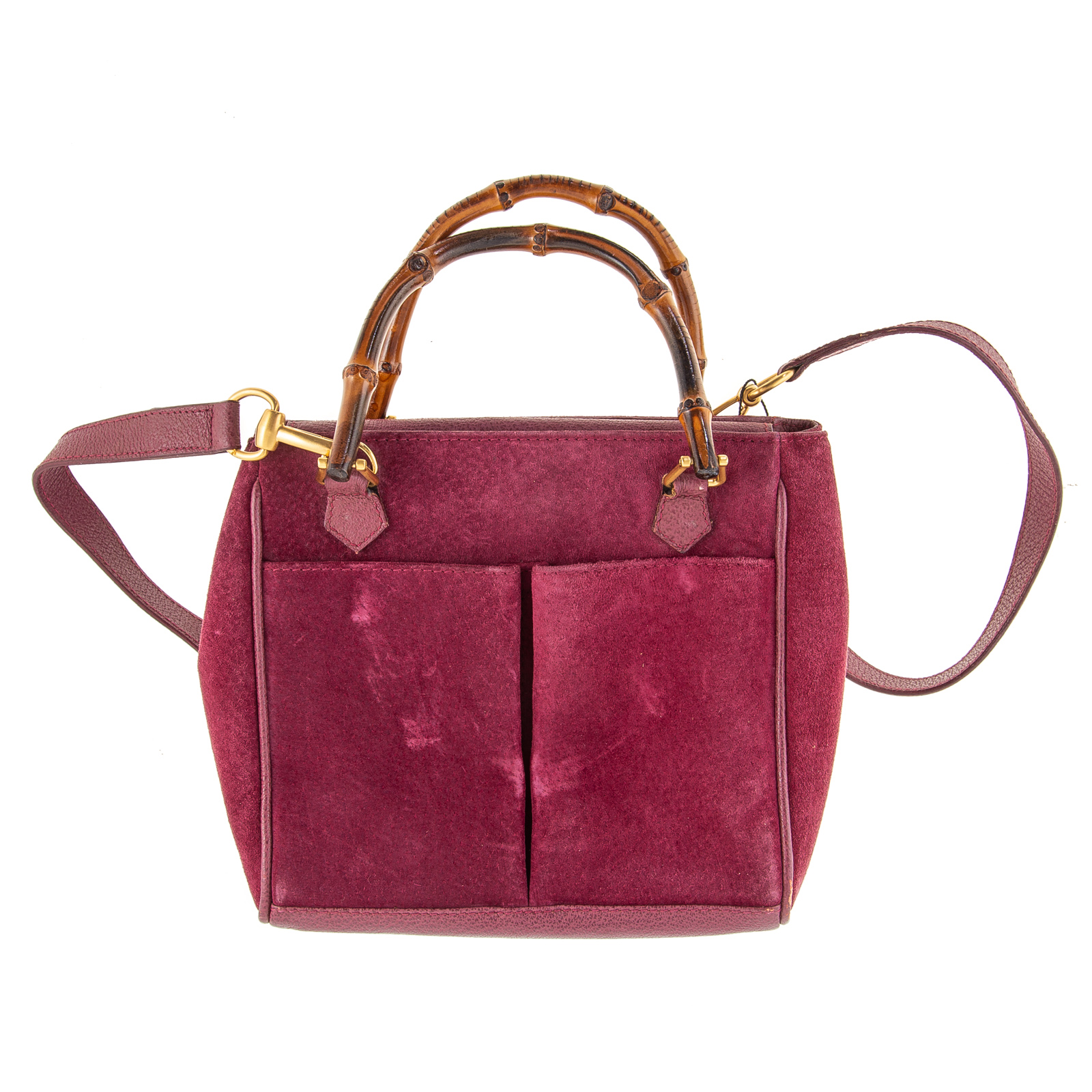 Appraisal: A GUCCI VINTAGE CHERRY WAY TOTE A burgundy suede vintage