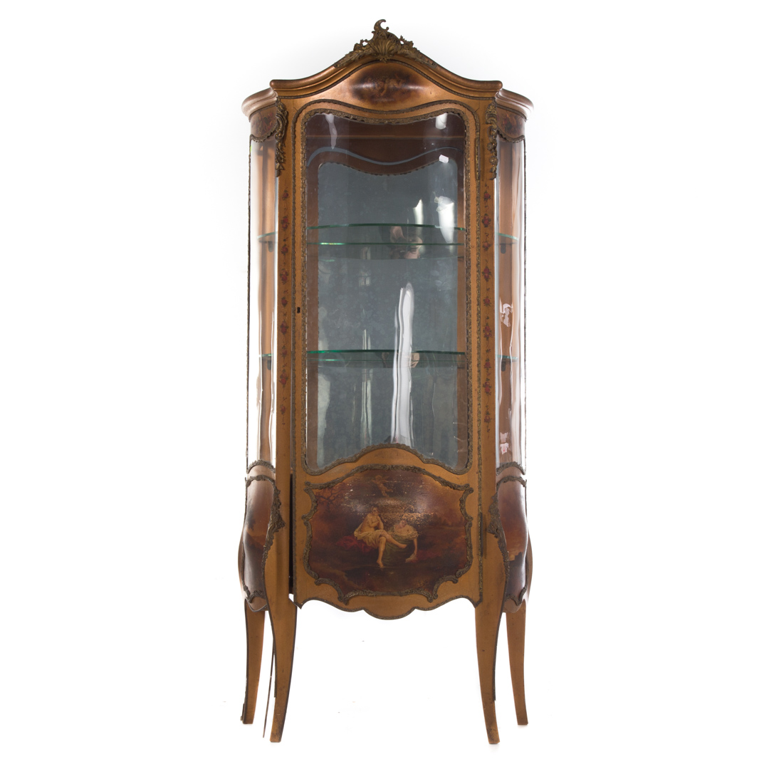 Appraisal: Louis XV style gilded brass mounted vitrine th century arched