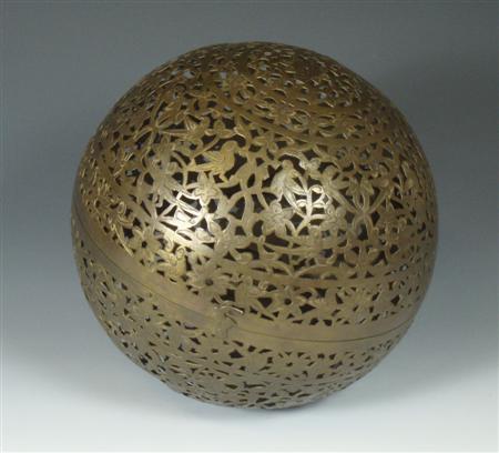 Appraisal: A large Eastern brass incense ball of hinged spherical form