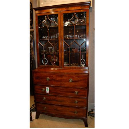 Appraisal: George III Style Inlaid Mahogany Secretary Bookcase Estimate -