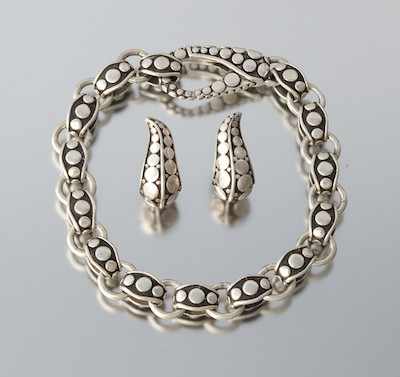 Appraisal: A John Hardy Bracelet and Earrings Sterling silver bracelet with