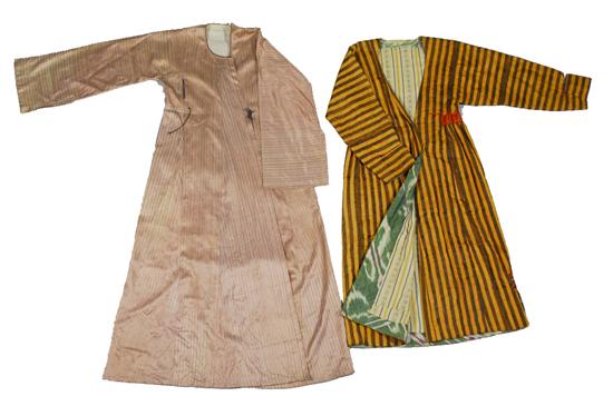 Appraisal: TWO NORTH AFRICAN STIPED SILK KAFTANS Provenance Collection of Ralph