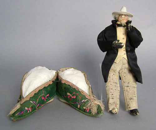 Appraisal: Pair of Chinese silkwork shoes l together with a cloth