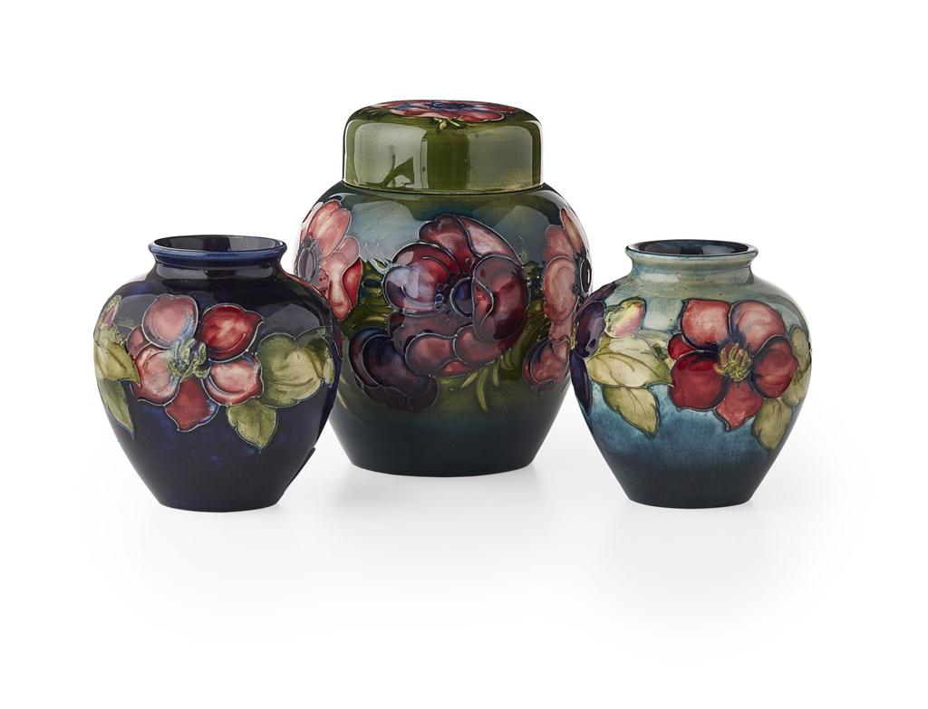 Appraisal: MOORCROFT POTTERY THREE 'ANEMONE' PATTERN WARES S comprising a SMALL