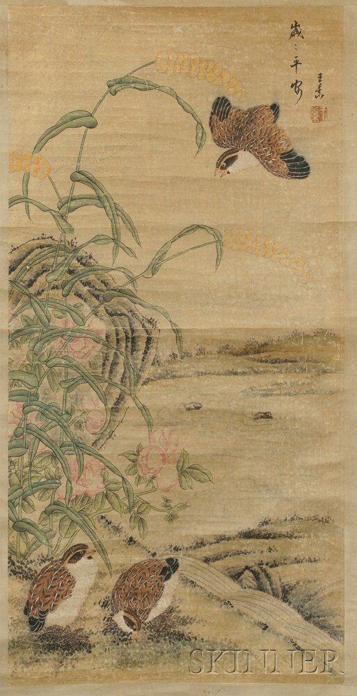 Appraisal: Painting Depicting Quails China th century by the water amidst