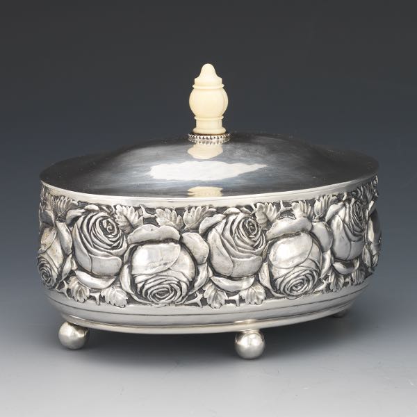 Appraisal: GERMAN FINE SILVER JEWEL BOX x x Hand hammered domed