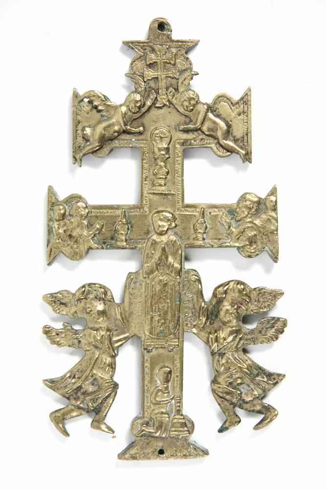 Appraisal: RUSSIAN BRASS CROSS - th c cast brass Orthodox Cross