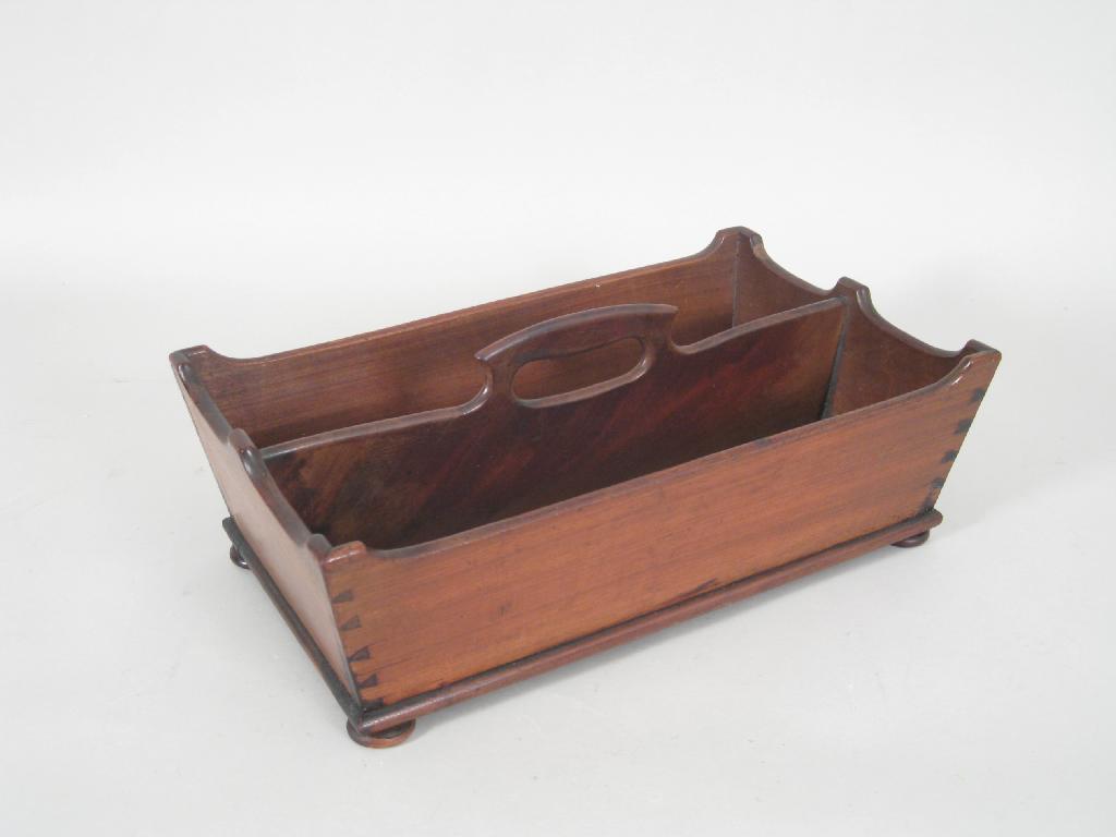 Appraisal: A th Century mahogany Cutlery Tray with pierced handle and