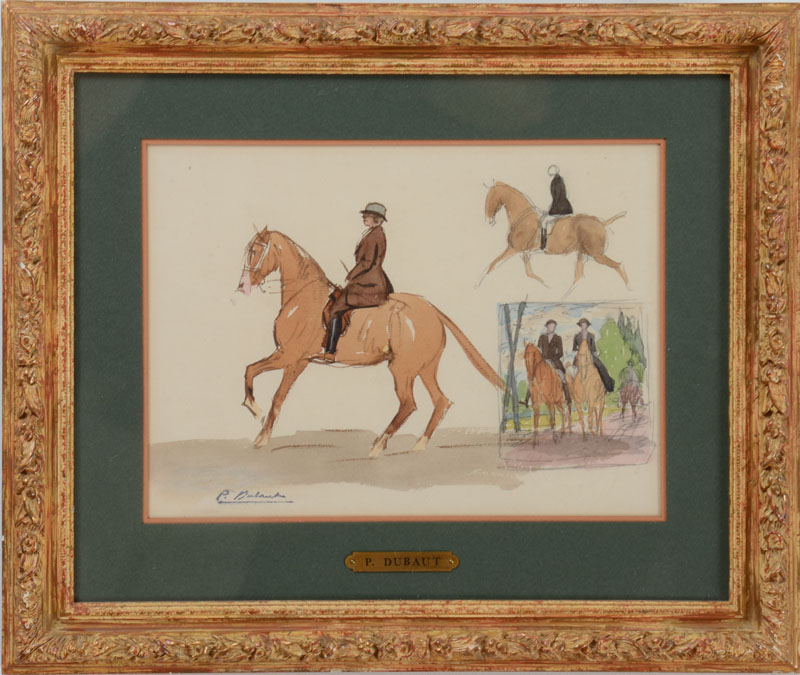 Appraisal: PIERRE-OLIVIER DUBAUT - TUDE DES CAVALIERS Watercolor and pencil on