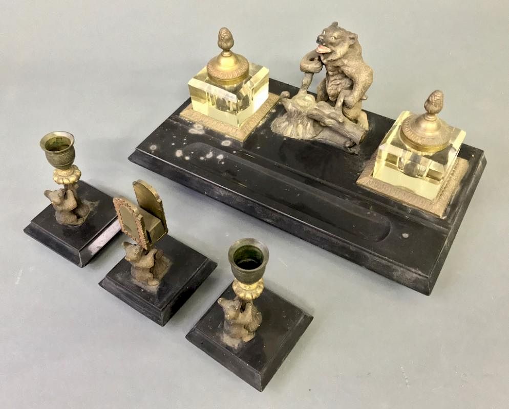 Appraisal: Russian Onyx and Bronze Desk Set Russian onyx and bronze