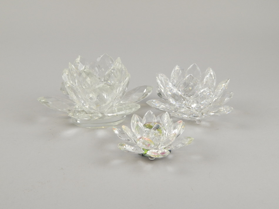 Appraisal: Three various Swarovski flowerheads to include a large example cm