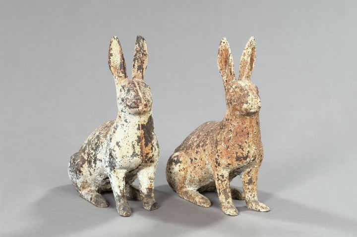 Appraisal: Pair of Anglo-American Cast-Iron Garden Figures of Alert Seated Rabbits