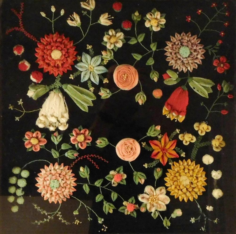 Appraisal: Floral woolwork late th C multicolored and three-dimensional yarn flowers