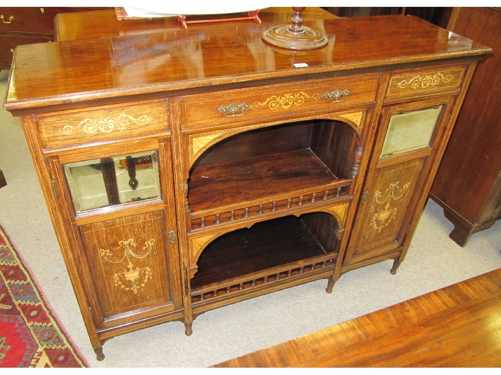 Appraisal: Late Victorian rosewood inlaid cabinet with glass panels