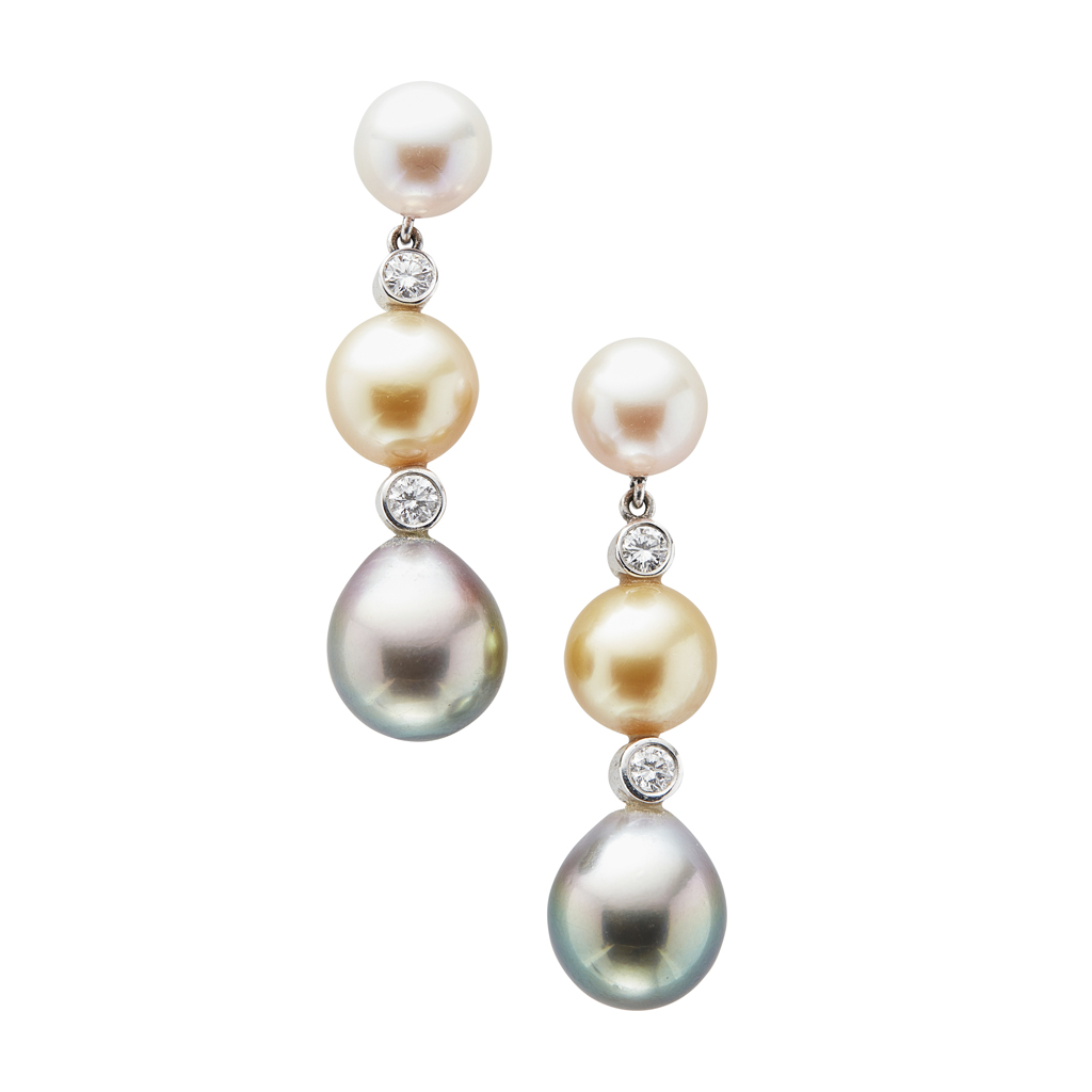 Appraisal: A pair of pearl set pendant earrings each set with