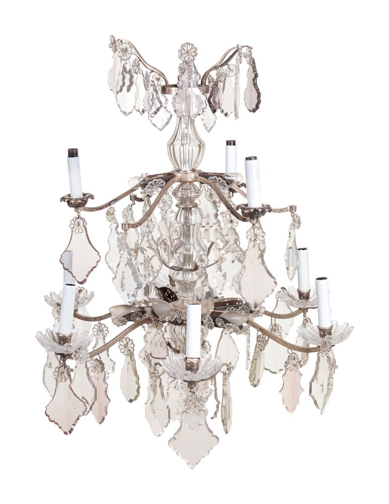 Appraisal: A French Silvered Bronze and Cut Glass Chandelier A French