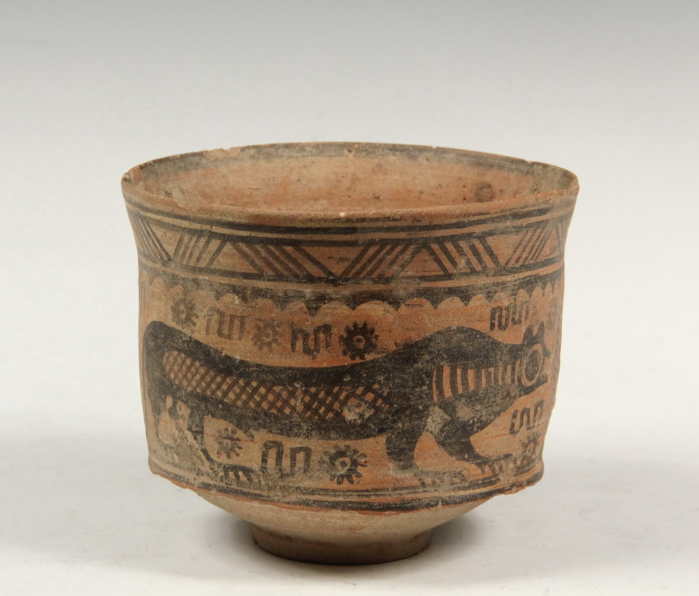 Appraisal: ANCIENT POTTERY CUP - Slip Decorated Terra Cotta Cup Indus