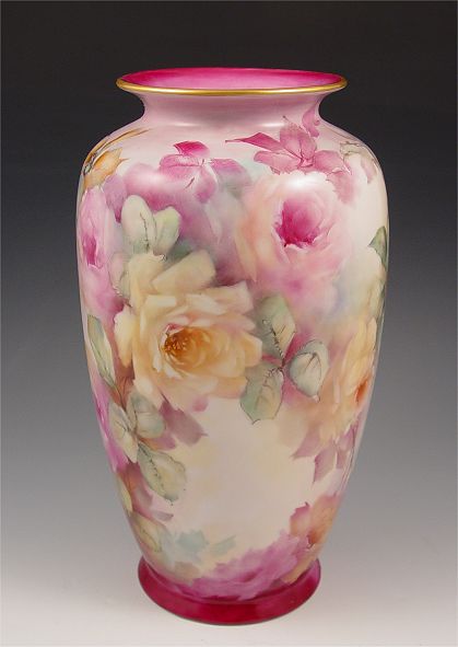 Appraisal: ROSE PAINTED FINE PORCELAIN VASE Hand painted and signed by