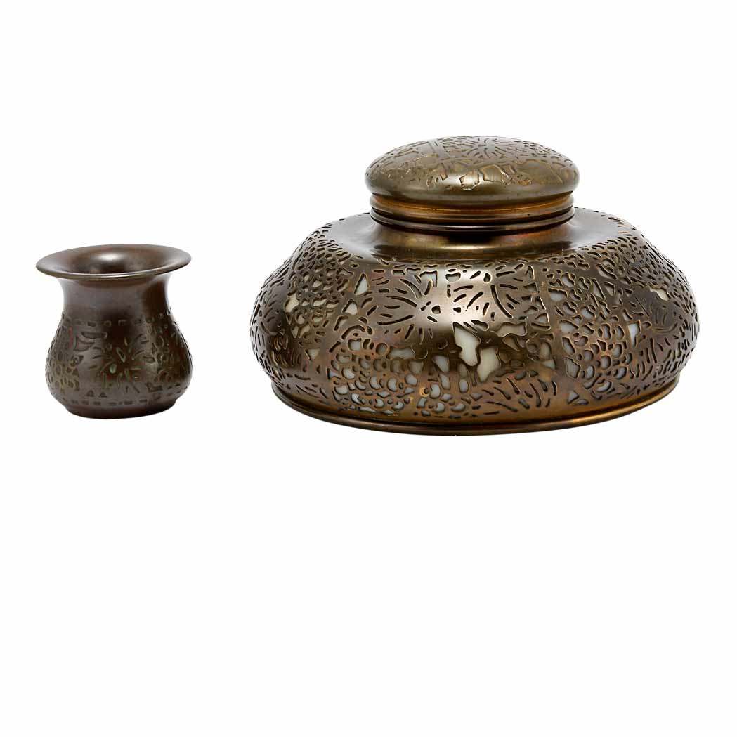 Appraisal: Two Tiffany Studios Bronze Desk Articles In the Grapevine pattern