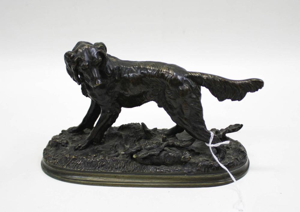 Appraisal: AFTER JULE MOIGNIEZ France - bronze sculpture hunting dog and