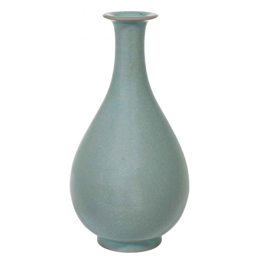 Appraisal: CHINESE CELADON GLAZED YUHUCHUNPING FORM VASEHaving crackle glaze overall including