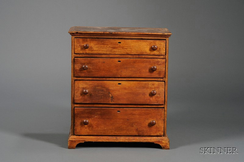 Appraisal: Miniature American Country Pine Chest of Drawers late th century