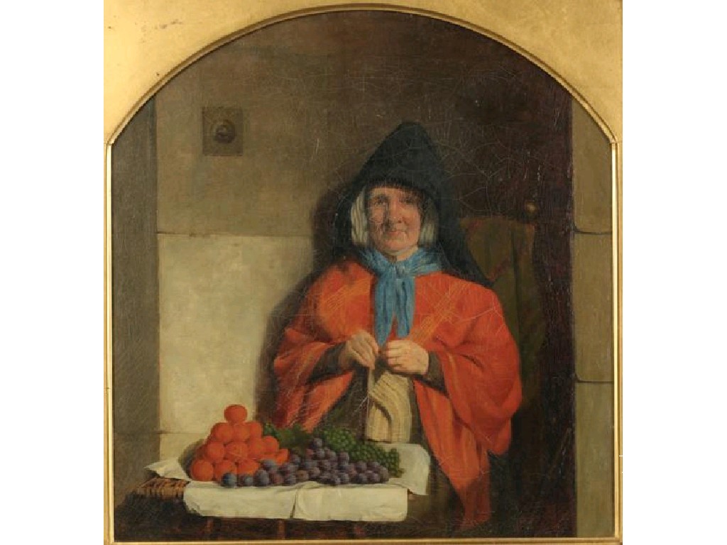 Appraisal: ENGLISH SCHOOL th century A woman selling fruit oil on