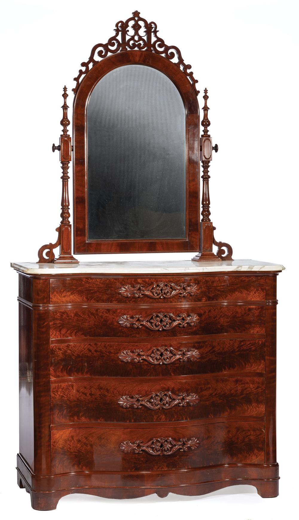 Appraisal: American Rococo Carved Mahogany Dressing Chest mid- th c stenciled