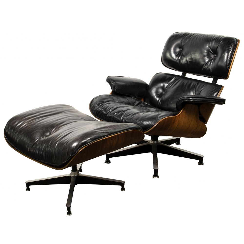 Appraisal: MCM EAMES FOR HERMAN MILLER LOUNGE CHAIR AND OTTOMANTufted black