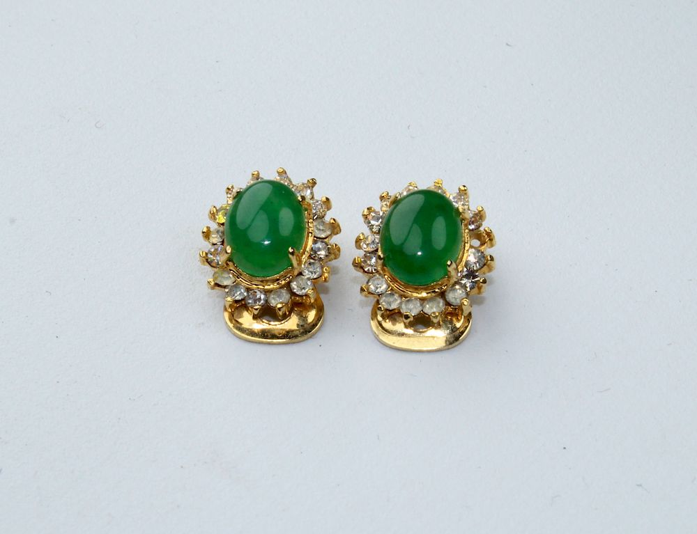 Appraisal: Pair of CZ Jadeite Clip Earrings Pair of CZ Jadeite