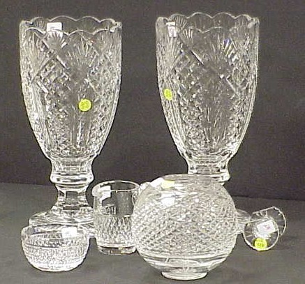 Appraisal: Waterford pair of tall footed vases h one rose bowl